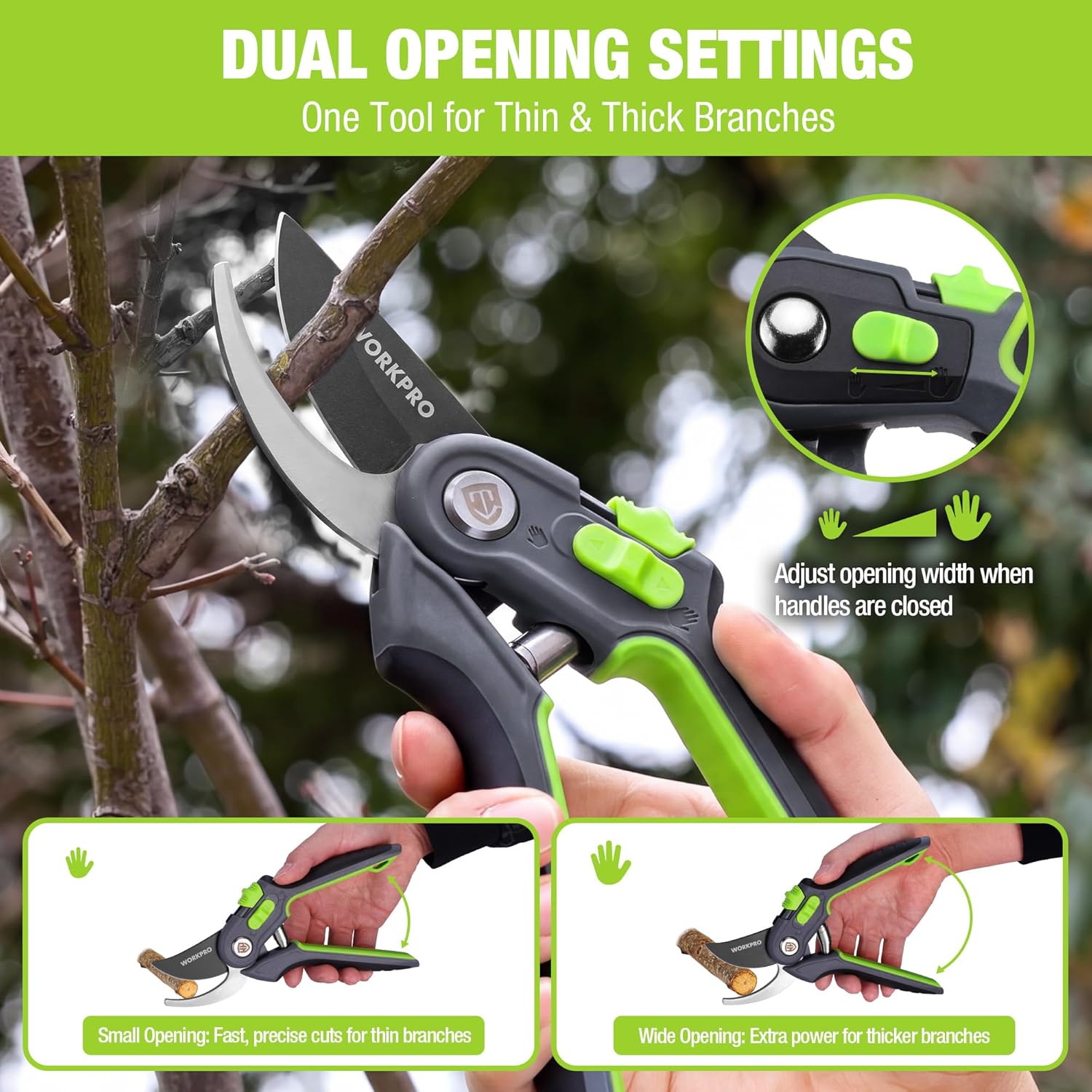 Bypass Pruning Shears for Gardening, 8" Garden Scissors with Dual-Size Opening for Thin & Thick Branches, Garden