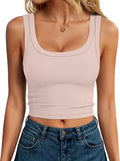 Womens Cropped Tank Tops Scoop Neck Top Ribbed Cami