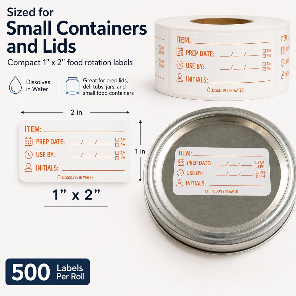 Water Dissolvable Prep & Use By Food Labels, 1 x 2, 500/Roll