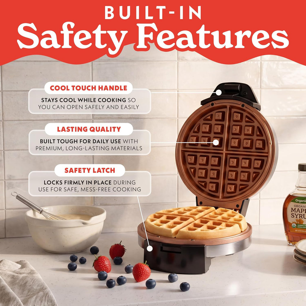 Belgian Waffle Maker – Compact Design with Upright Storage, Adjustable Browning, and Easy-Clean Nonstick Ceramic