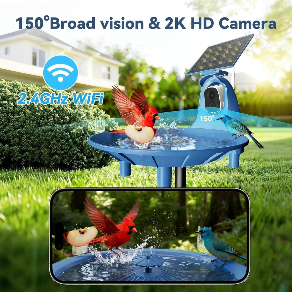 Solar Bird Bath with 2K Camera, Solar Smart Bird Fountain Outdoor
