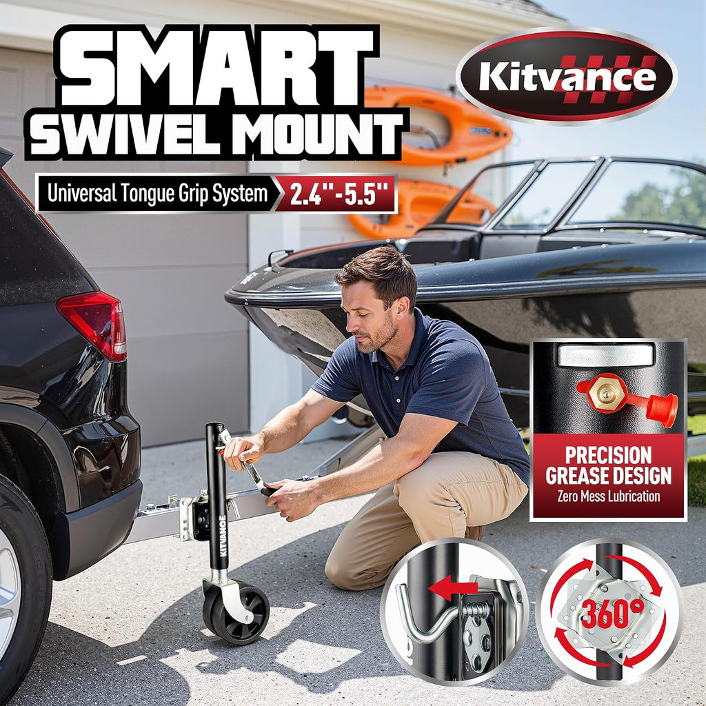 Upgraded 2000 lbs Boat Trailer Jack with 8" Dual Wheels- Heavy Duty Boat Trailer Tongue Jack with Improved Ergonomic