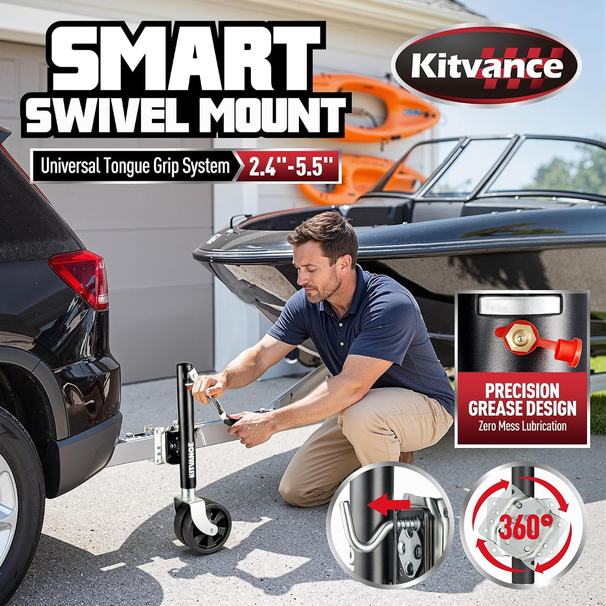 Upgraded 2000 lbs Boat Trailer Jack with 8" Dual Wheels- Heavy Duty Boat Trailer Tongue Jack with Improved Ergonomic