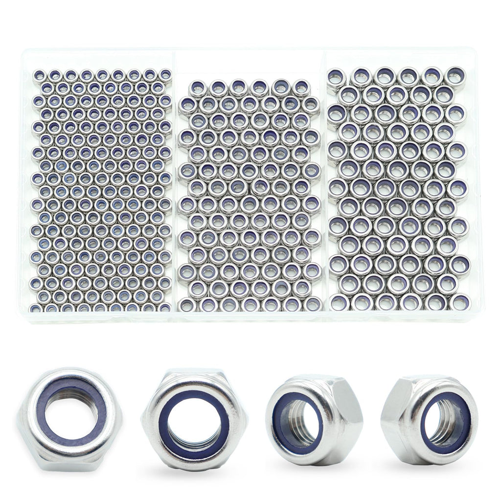 300 Pcs M3 M4 M5 Lock Nuts Kit, 304 Stainless Steel Hardware Nuts