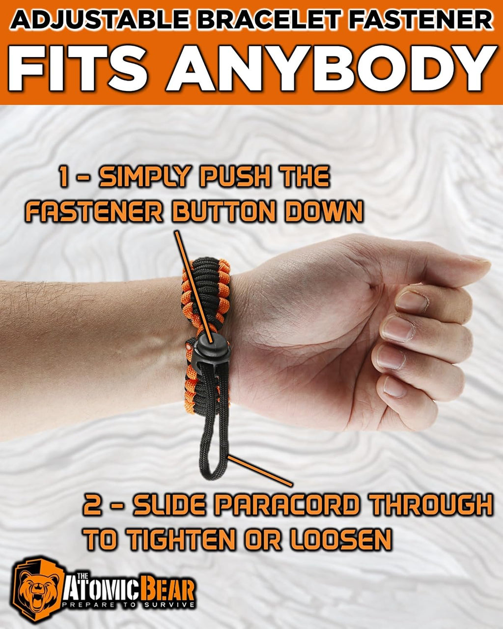 Atomic Bear Paracord Bracelet (2 Pack) - Adjustable - Fire Starter - Loud Whistle - Perfect for Hiking, Camping
