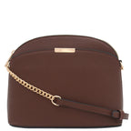 Saffiano Small Dome Crossbody bag with Chain Strap (Coffee)