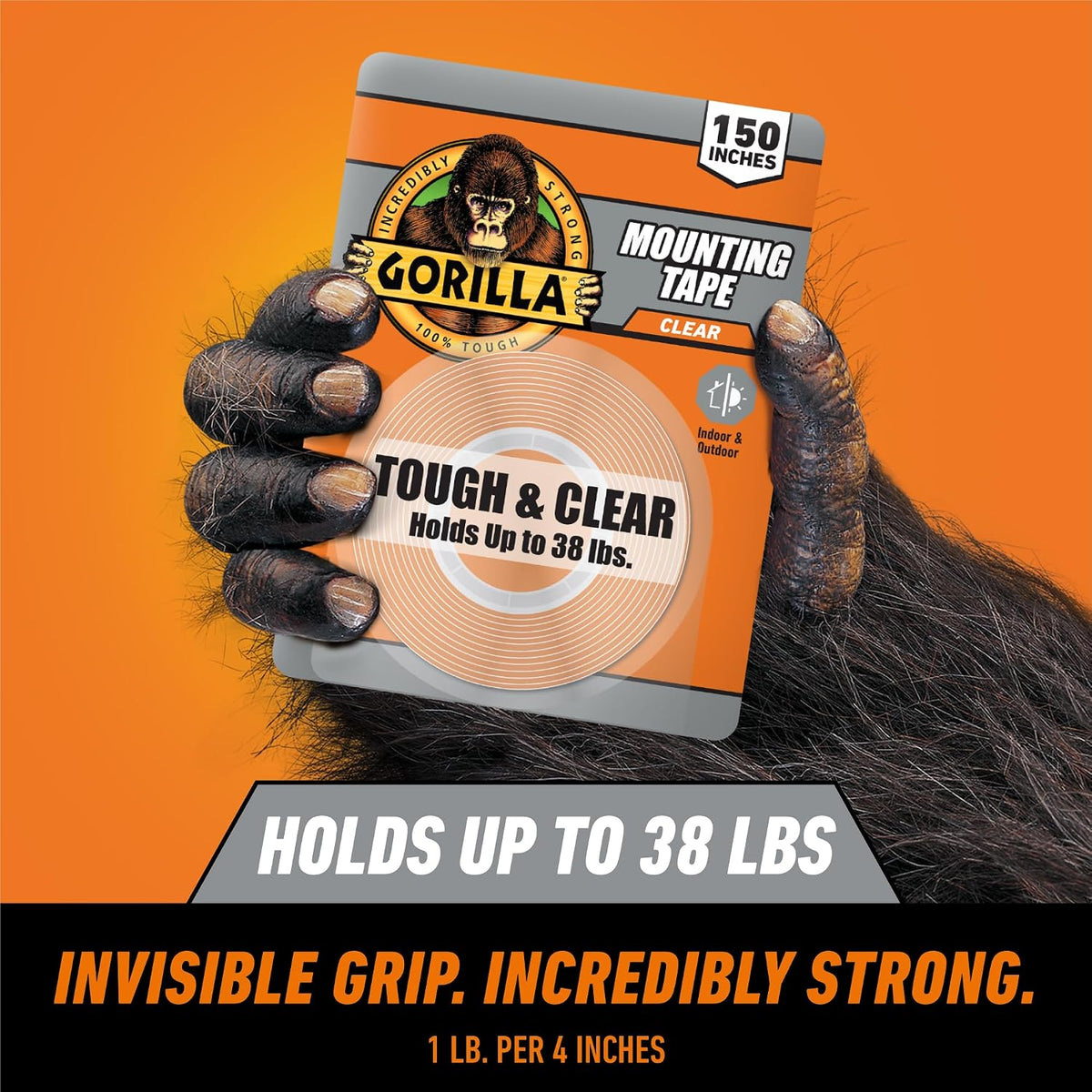 Invisible Hold Mounting Tape, Clear Double-Sided, 1" x 150", 2-Pack