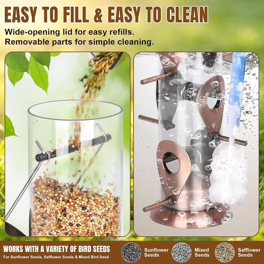 Bird Feeder for Outdoors Hanging, 13" Clear Tube, Copper