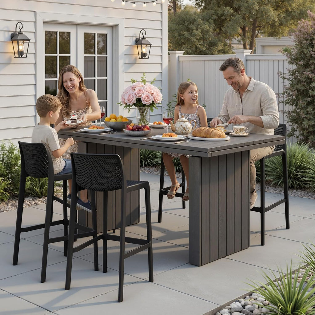 29" Outdoor Plastic Barstool Set of 4, No Assembly, Black