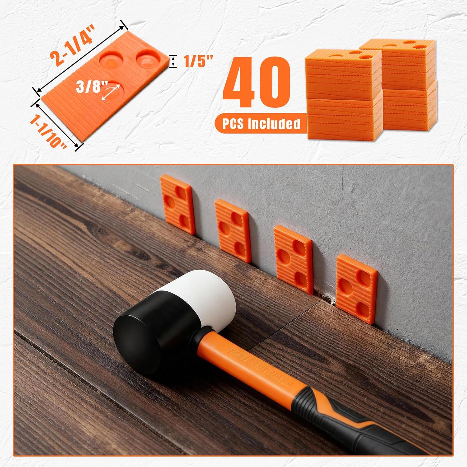 Laminate Flooring Tools - 44 Pcs Floor Installation Kit for Vinyl/Wood Plank with 8 oz Rubber Mallet, Pull Bar, Claw