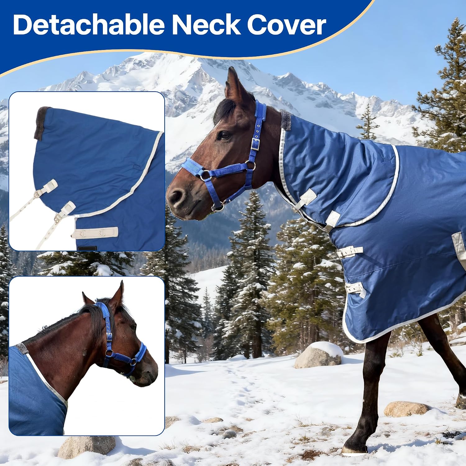 Winter 1200D Premium Turnout Horse Blanket,Medium Weight Waterproof Blanket (Back Length 81 inches (155cm) with Cover)