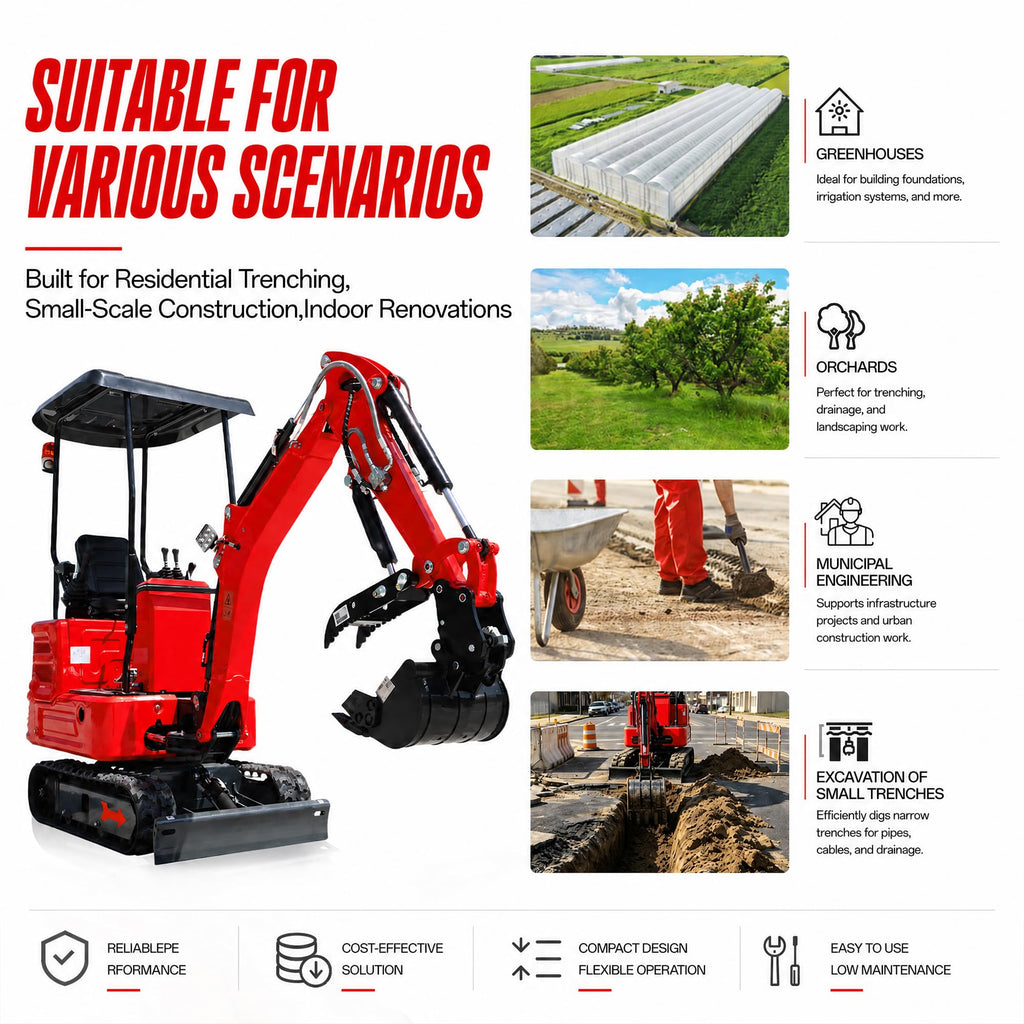 3,100 lbs Mini Excavator with Kubota-Engine & Side Swing Boom