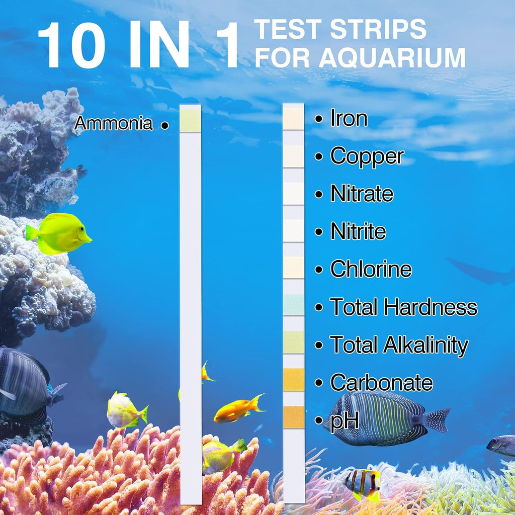 10 in 1 Ammonia Test Kit for Aquarium, 150ct Aquarium Ammonia Test Strips Freshwater Saltwater, Fish Tank Aquarium