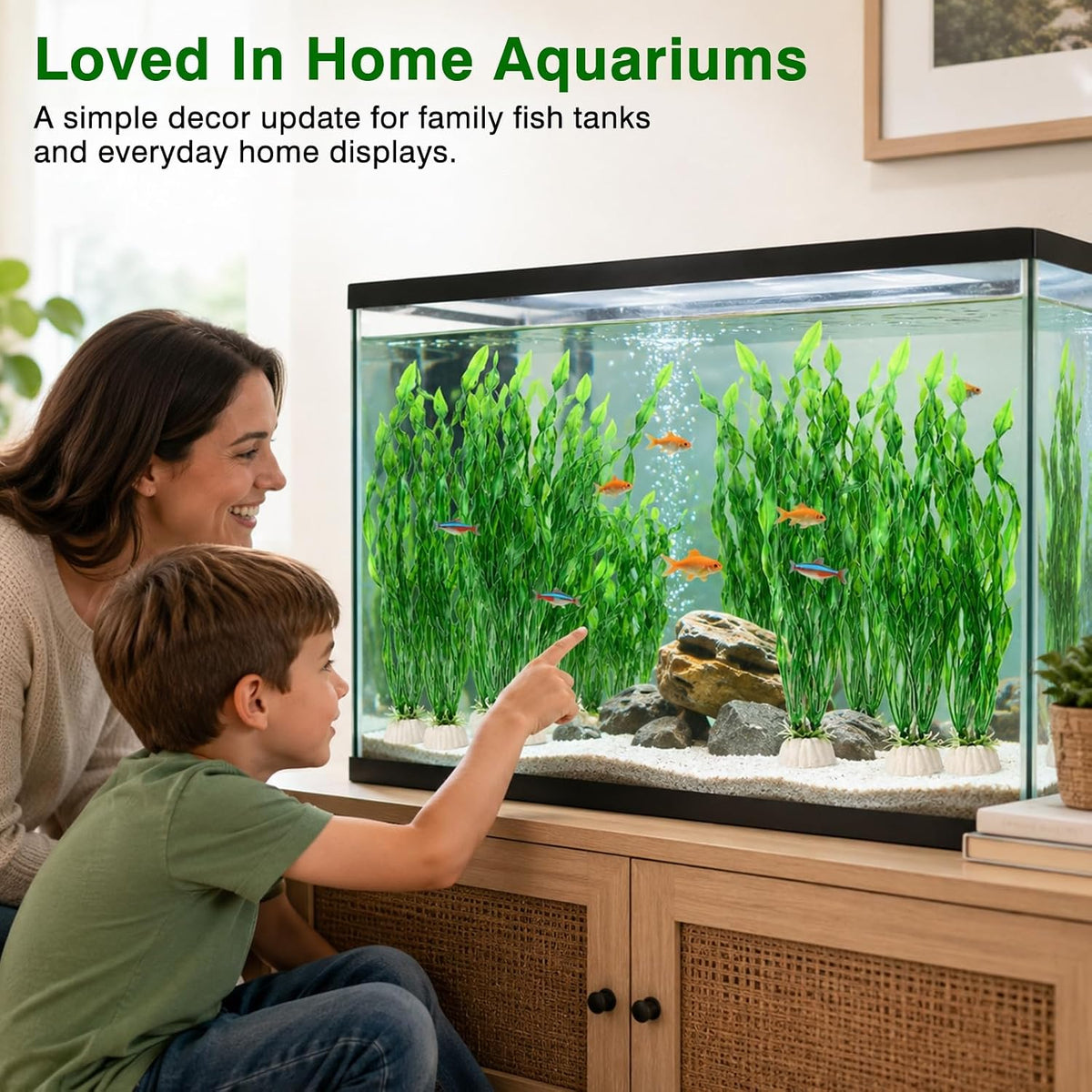 Artificial Seaweed Aquarium Plants, Plastic Fake Fish Tank Decorations, 10 Pack 11.8 Inch Green Water Ornaments