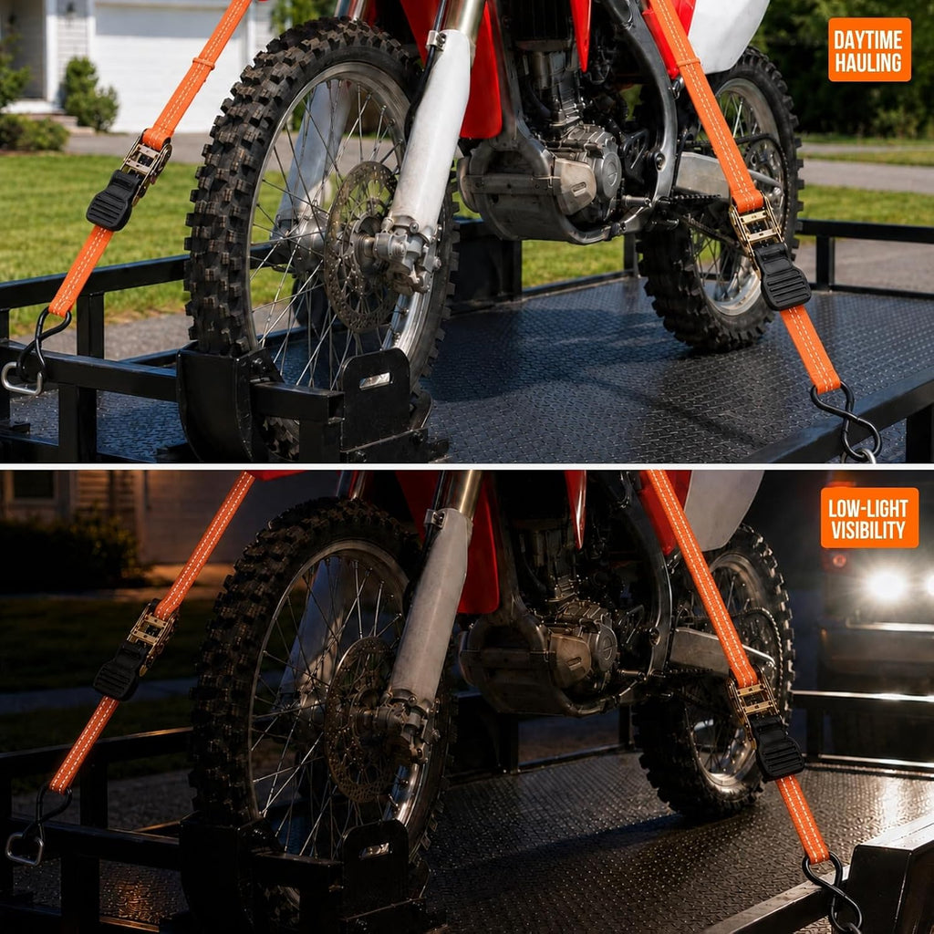 15FT Ratchet Straps 4 Pack, 1 Inch 2200lb Heavy Duty Tie Downs Straps Trailer Straps for Trucks Cargo Straps, Orange