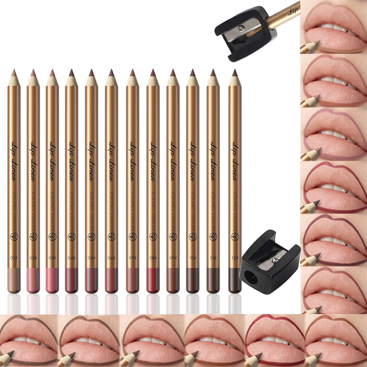 12-Color Matte Lip Liner Set with Sharpener for Women