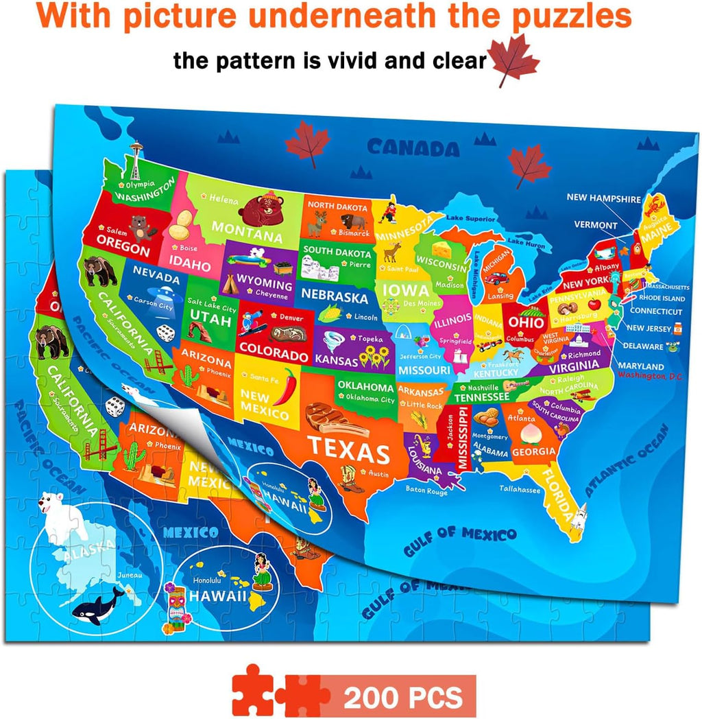 Puzzles for Kids Ages 6-8 8-10 10-12 Year Old - 200 Piece Jigsaw Puzzles for Kids Aged 6 to 12 - United States Puzzle