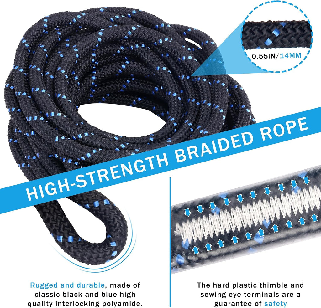50FT Vertical Lifeline Assembly with Alloy Steel Anti-Panic Rope Grab Snap Hook Shock Absorb Lanyard, Fall Protection