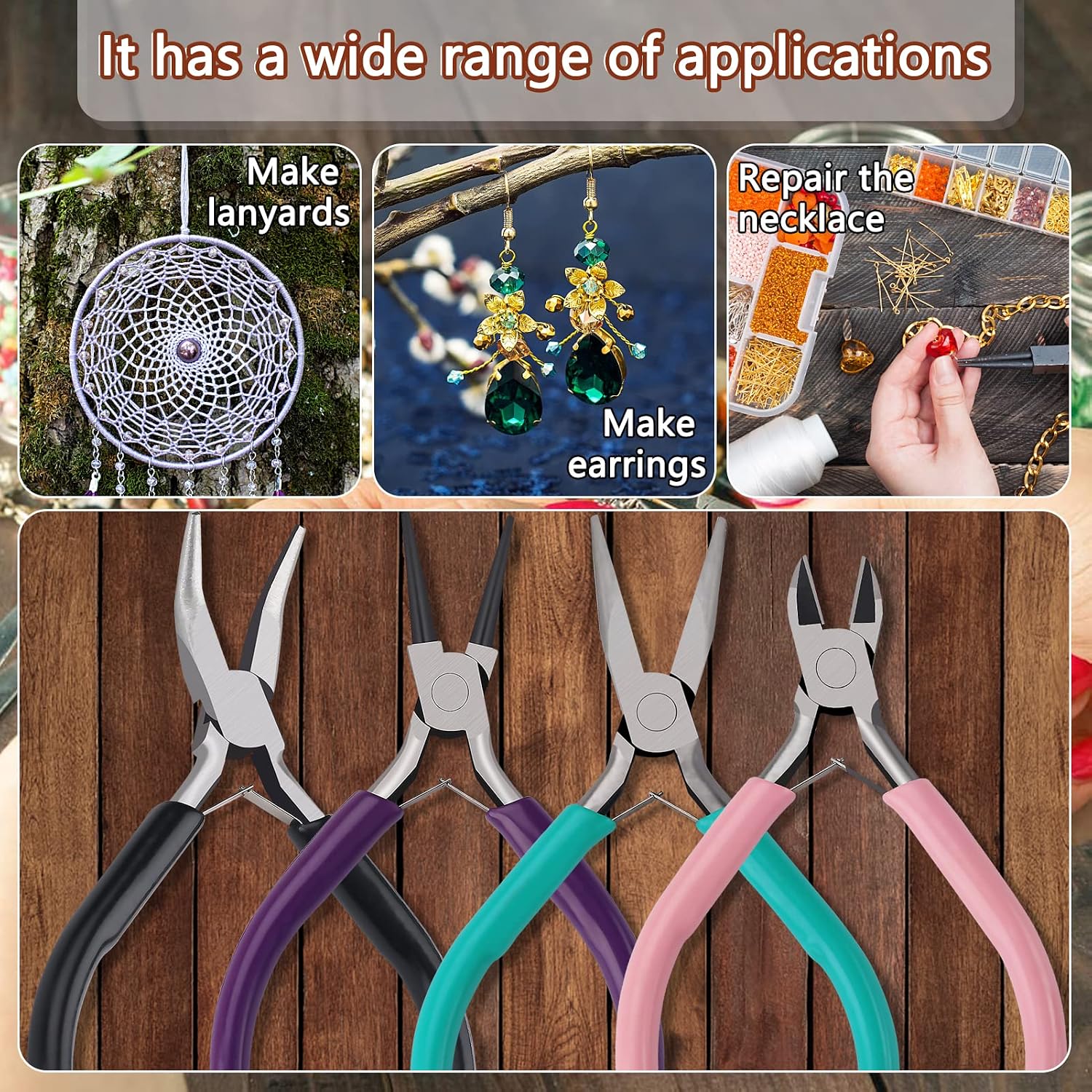 4Pcs Jewelry Pliers Set Jewelry Making Pliers Tools Kit Include Jewelry Making Needle Nose Chain Nose Round Bent