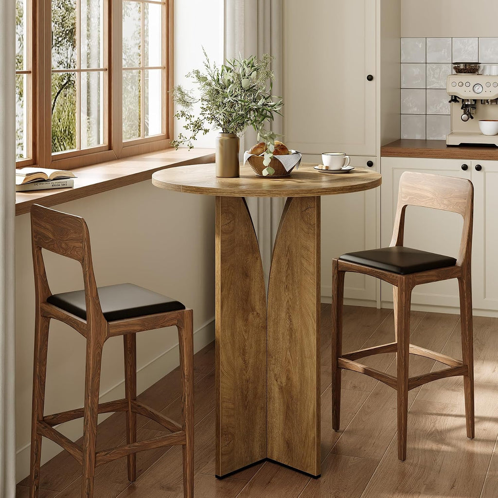 Round Bar Table, 31.5 Inches Counter Height Cocktail Table, Wooden High Top Home Bar Unit for Pub, Bistro, Home