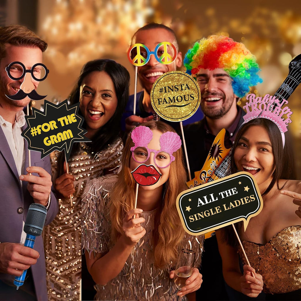 70 Pc Large Premium Photo Booth Props Set for All Occasions - Wedding Props, Birthday Props, Graduation Prop