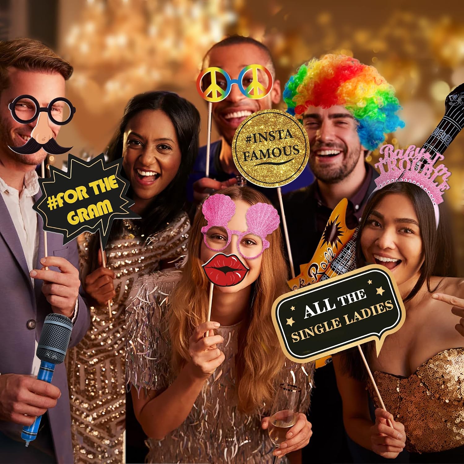 70 Pc Large Premium Photo Booth Props Set for All Occasions - Wedding Props, Birthday Props, Graduation Prop