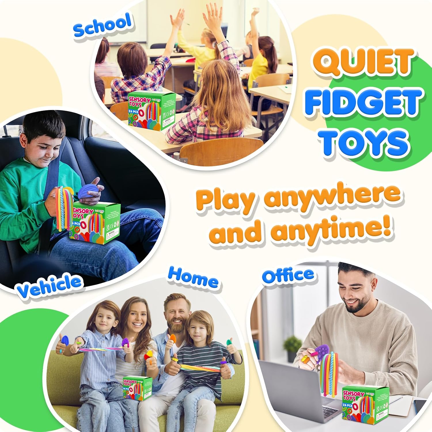 Fidget Sensory Toys for Kids: 26 Pack Quiet Squishy Fidgets for Classroom Students Prizes- Textured Soft Fidget Rings