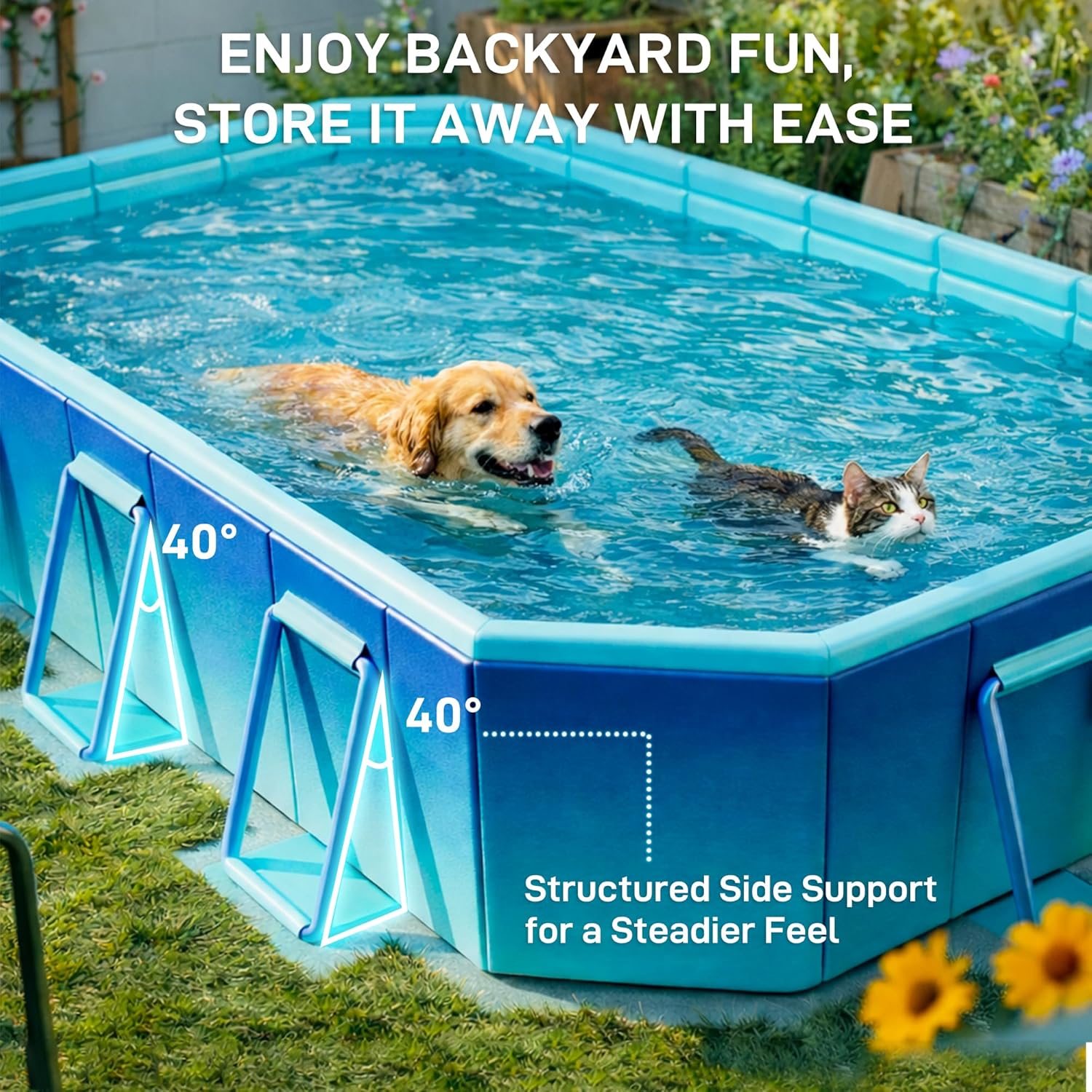 Foldable Pool, Non-Inflatable Swimming Pool for Adults & Family Use, Thickened Collapsible Folding Pool, Large