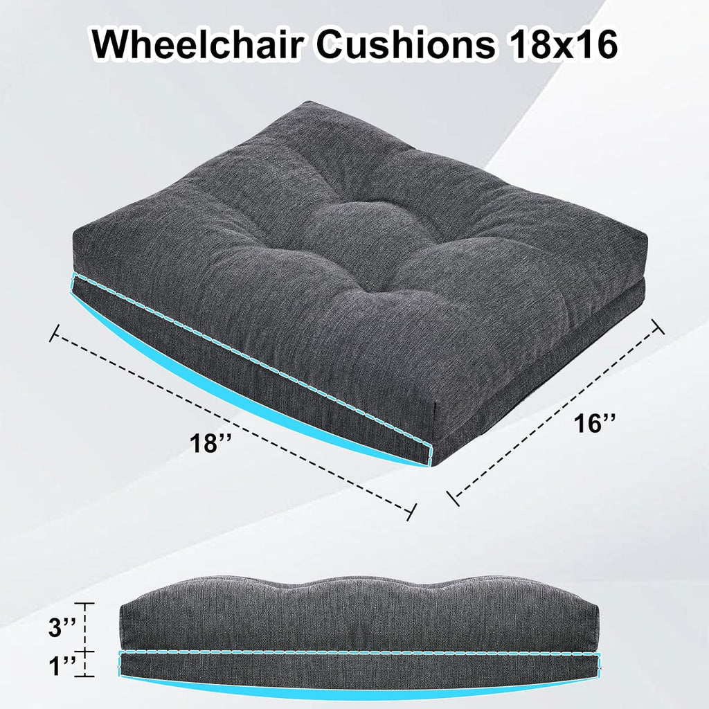 18x16 Memory Foam Wheel Chair Cushions for Seniors, Dual-Layer Anti-Sagging Patent Design with Curved Bottom for