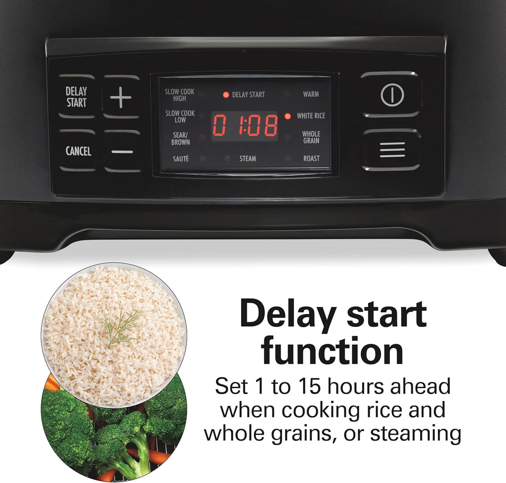 9-in-1 6 Quart Programmable Slow Cooker | Sear, Brown, Rice, Steam, Sauté, Roast, Delay Start & Keep Warm Functions |