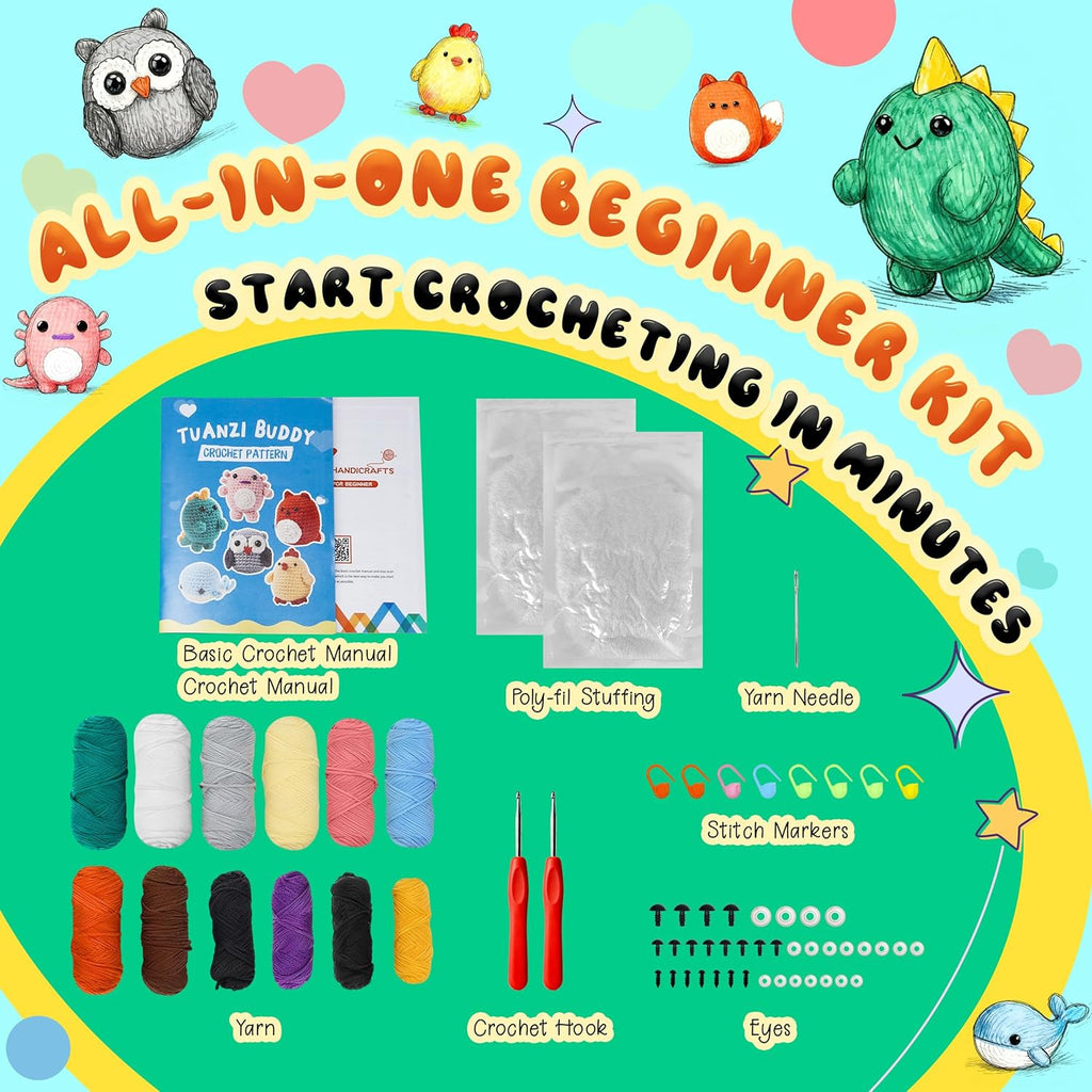 Crochet Kit for Beginners 6 PCS Amigurumi Animal Family Crochet Starter Kit with Step-by-Step Video Tutorials 40%