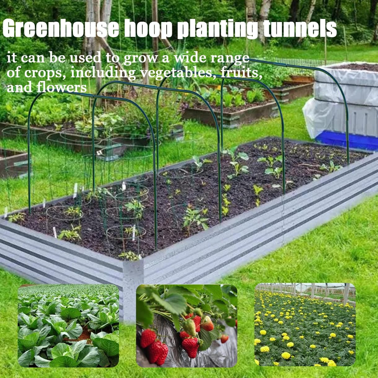 Greenhouse Hoops Grow Tunnel,6 Sets Garden Hoops for Raised Beds, Rust-Free Plant Hoops Frame for Row Cover Plant
