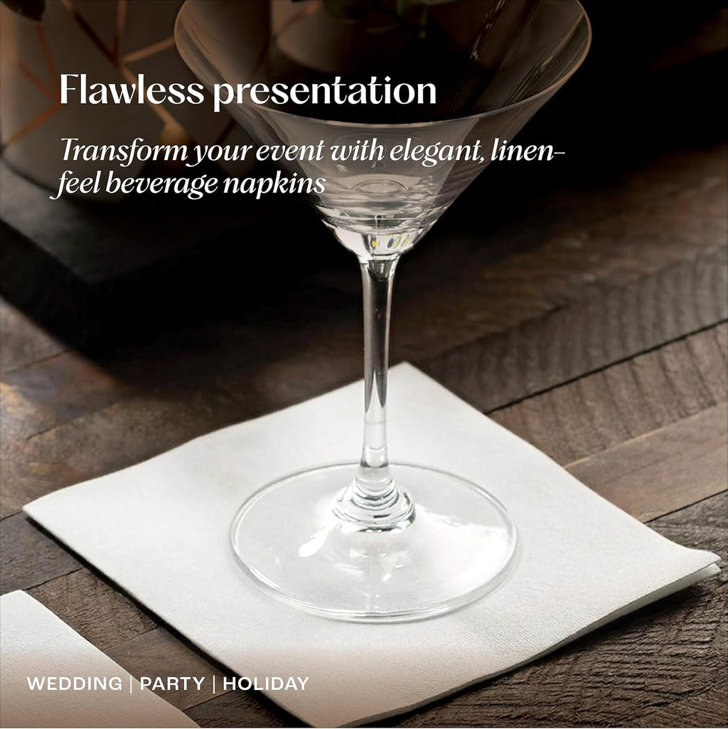 200 Linen-Feel Beverage Napkins - Disposable Cocktail Napkins, Made In USA - Soft & Absorbant Elelgant Paper Napkins