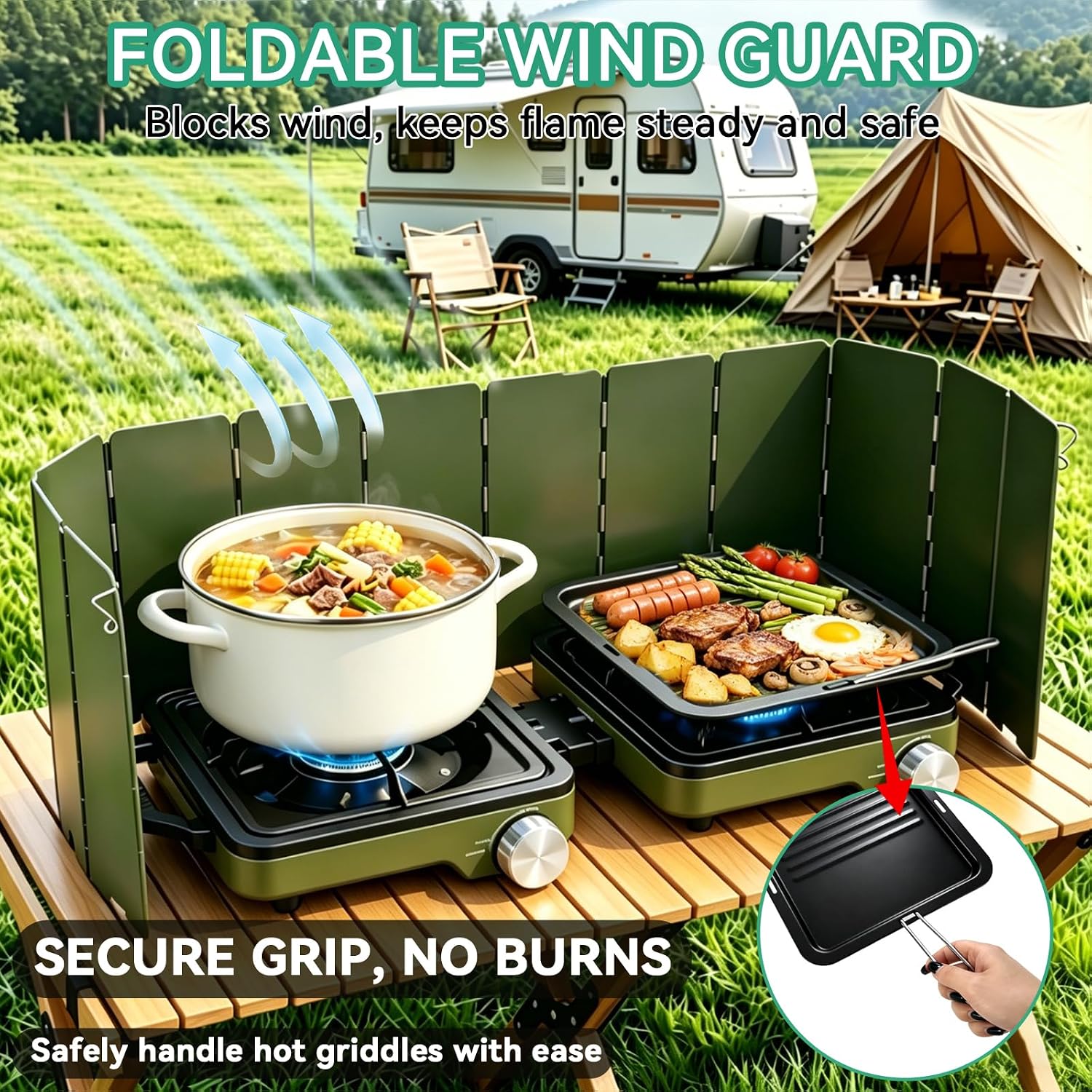 2 Burner Portable Camp Stove, 24000 BTU Propane Camping Stove with Windshield, Folding Gas Stove with Carry Bag