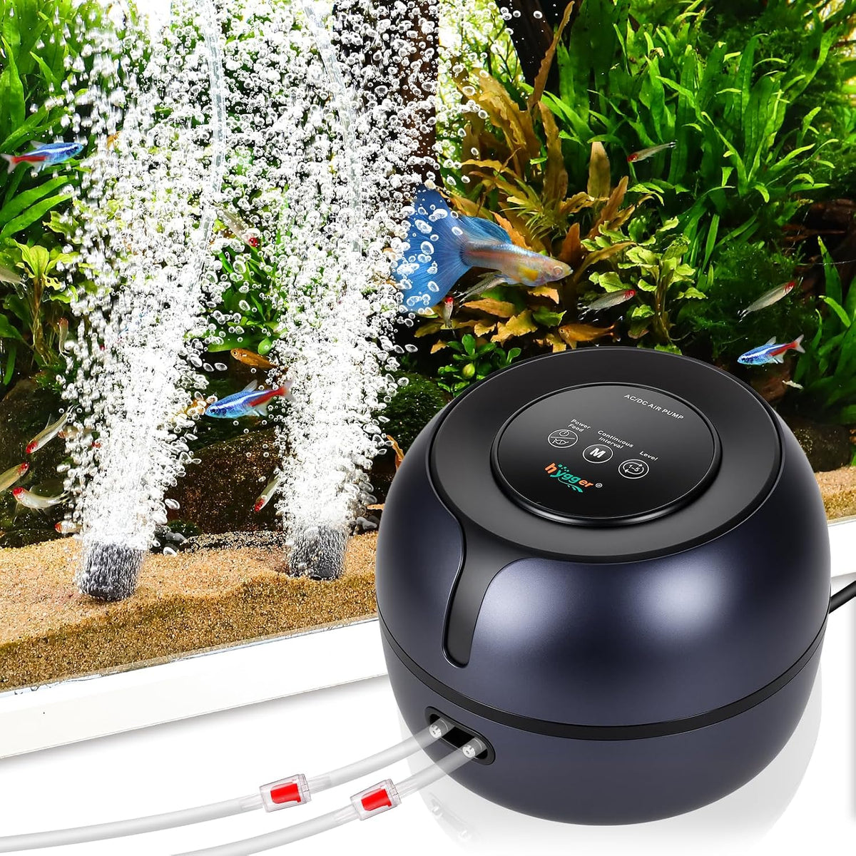 Battery Powered Aquarium Air Pump with Digital Display,Feed Mode,12W