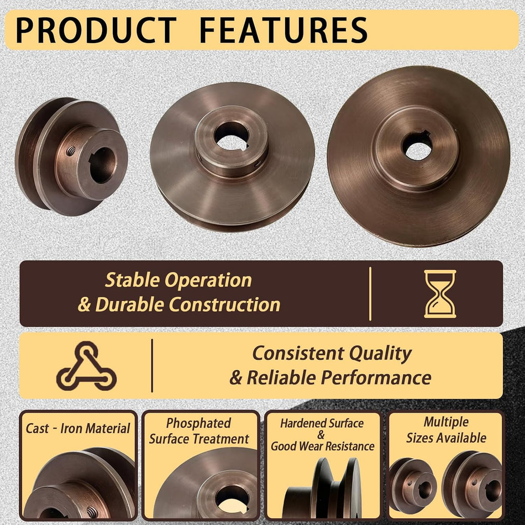 AK41 V-Belt Pulley 3/4" Bore Cast Iron with Keyway Phosphate Coated Includes 2 Set Screws and Key for A 3L 4L Belts