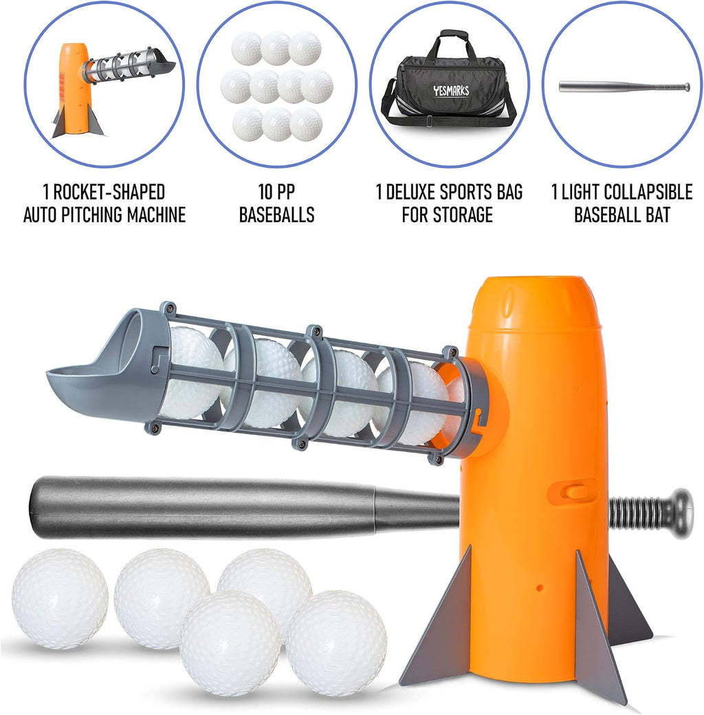Kids Auto Baseball Pitching Machine Outdoor Toy Set - Training Equipment & Batting Practice Toys for Youth, Includes