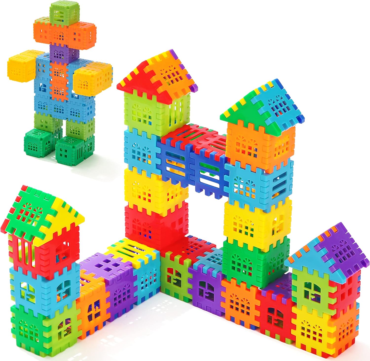Building Blocks – 100-piece Kids Builders Blocks Set with Storage Bag – Interlocking Building Blocks for Toddlers and