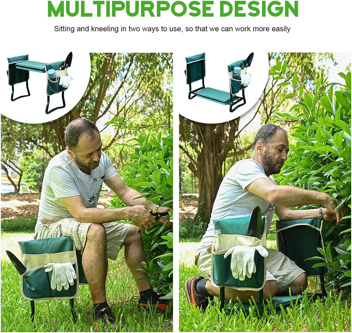 Upgraded Garden Kneeler and Seat with Thicken & Widen Soft Kneeling Pad,Heavy Duty Foldable Gardener Stool with 2