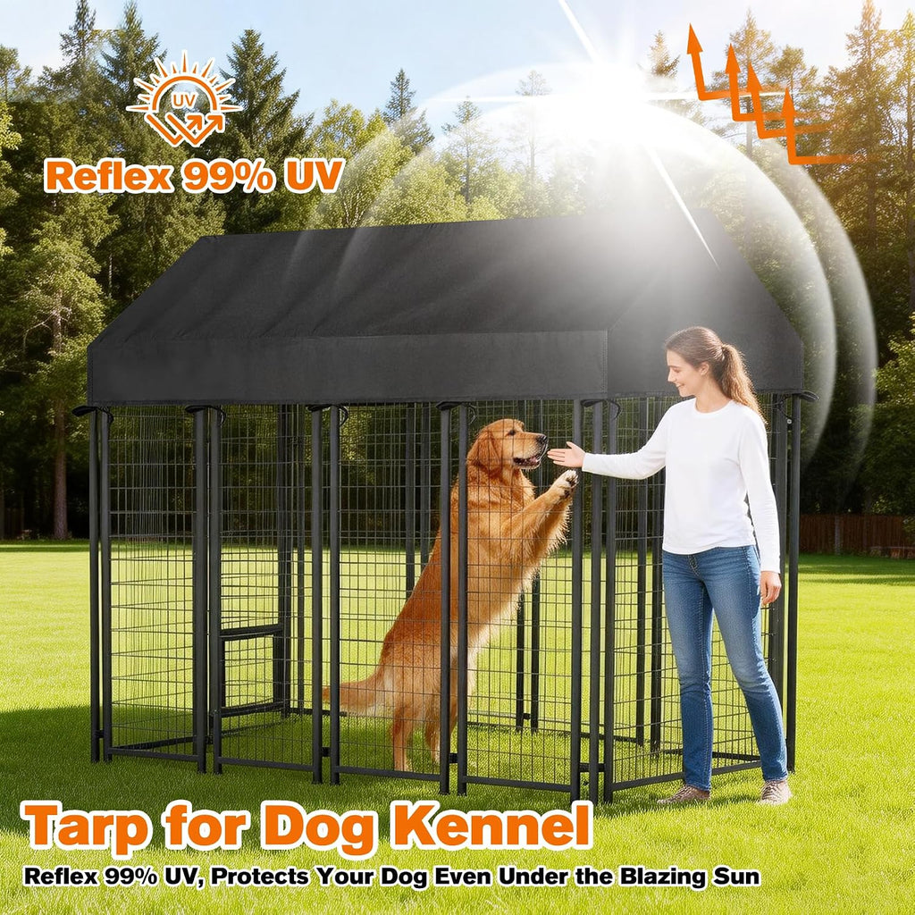 4'W X 8'L Waterproof Dog Kennel Cover Outdoor 600D Oxford Fabric Dog Kennel Roof with Silver UV-Protective Coating