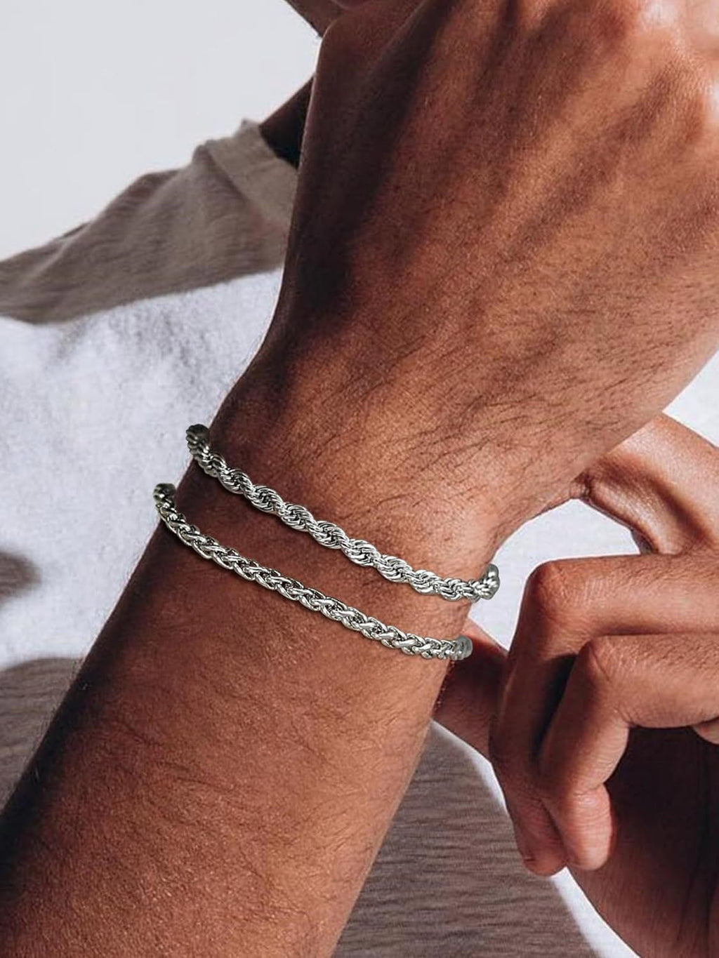 Fathers Day Bracelets for Men Jewelry as 2 PCS Silver/Gold Bracelet for Men Chain, 7-10In Stainless Steel Bracelets
