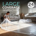 12 x 9 Ft Drop Cloths (24-Pack) – Plastic Sheeting & Painters Plastic Tarps for Painting, Waterproof Floor &