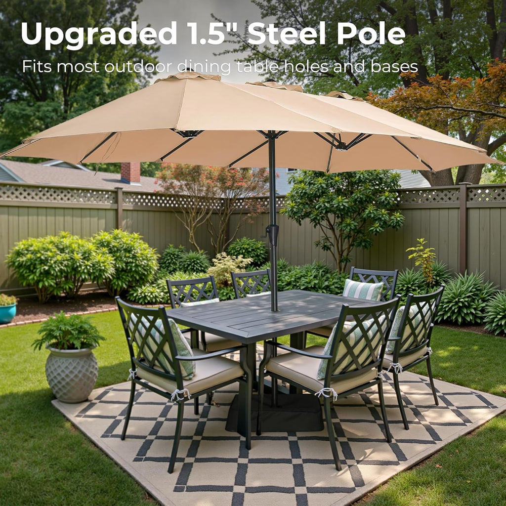 13FT Outdoor Patio Umbrella with Base Included, Double Sided Pool Umbrellas with Fade Resistant Canopy, Large Table