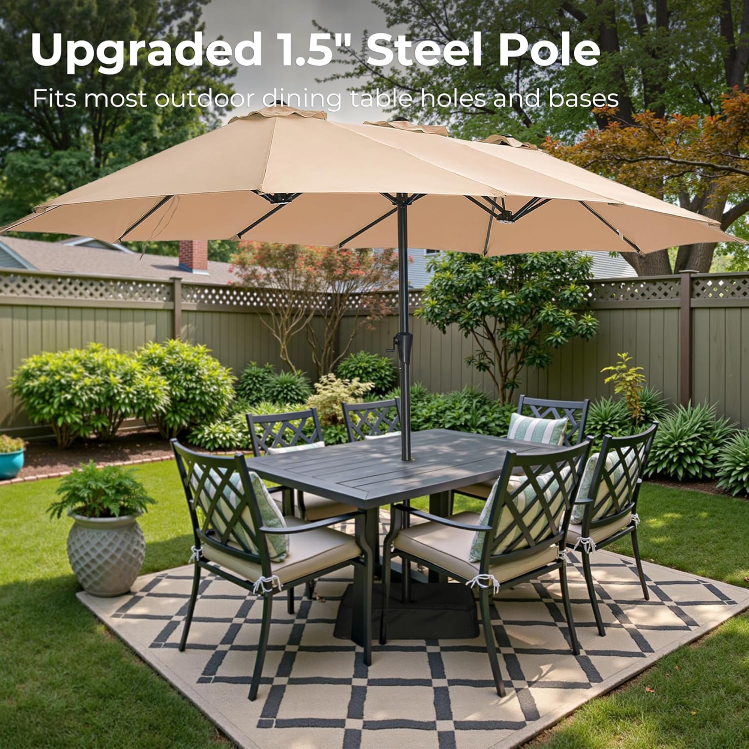 13FT Outdoor Patio Umbrella with Base Included, Double Sided Pool Umbrellas with Fade Resistant Canopy, Large Table