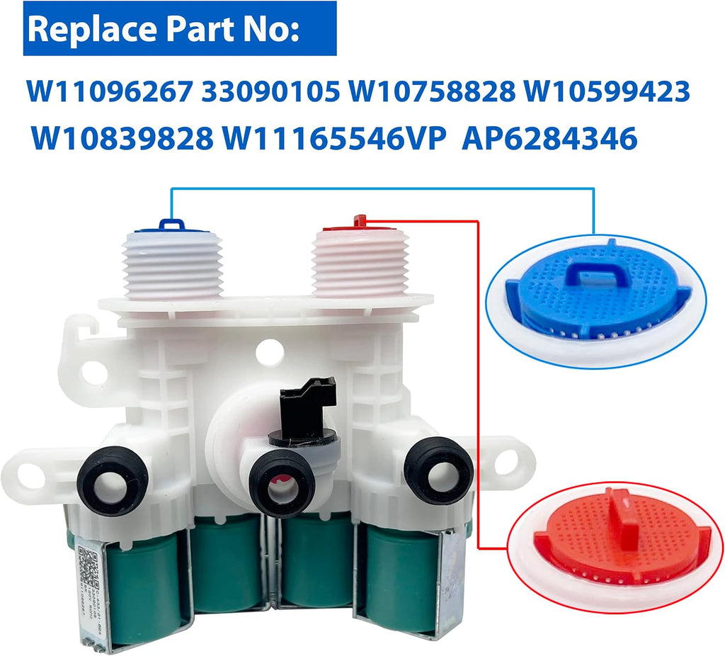 Washing Machine Water Inlet Valve Assembly for Whirlpool Cabrio WTW5105HW0 WTW7500GC2 WTW7500GW2 WTW8500DC5 WTW7500GW WTW8500DC2 WTW5105HW1 WTW8500DR2 WTW7500GW WTW7500GC0 WTW7500GW0 WTW8500DC0