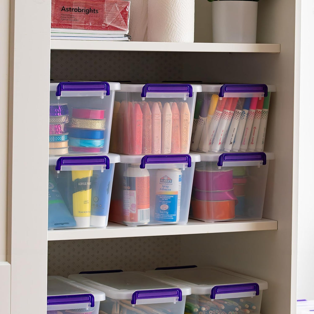 5 Qt. Plastic Craft Storage Container Bins with Lids, 6 Pack, Small Art & Office Supply Organizer Tote, Sensory Bins