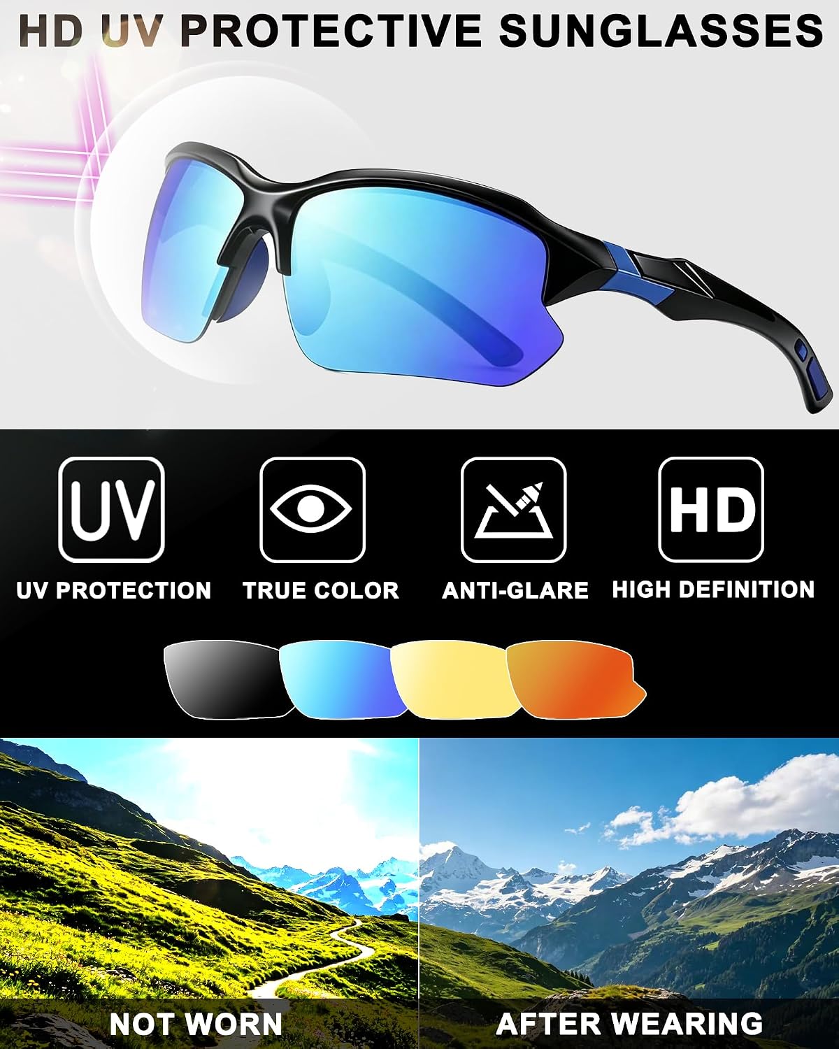 4 Pairs Cycling Glasses UV Protection Sports Sunglasses For Men Women