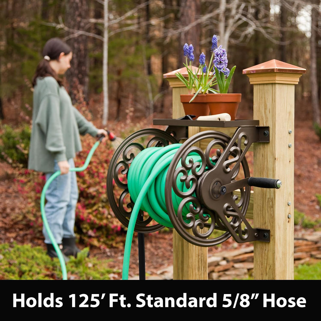 708 Steel Decorative Wall Mount Garden Hose Reel, Holds 125-Feet of 5/8-Inch Hose - Bronze