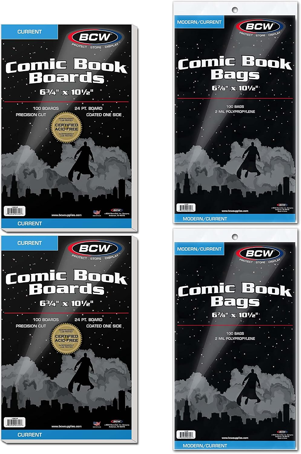 Current Comic Bags and Backing Boards, Acid-Free, 100 Sets, 200 Pieces | Includes 100 acid-free bags and 100 rigid 24