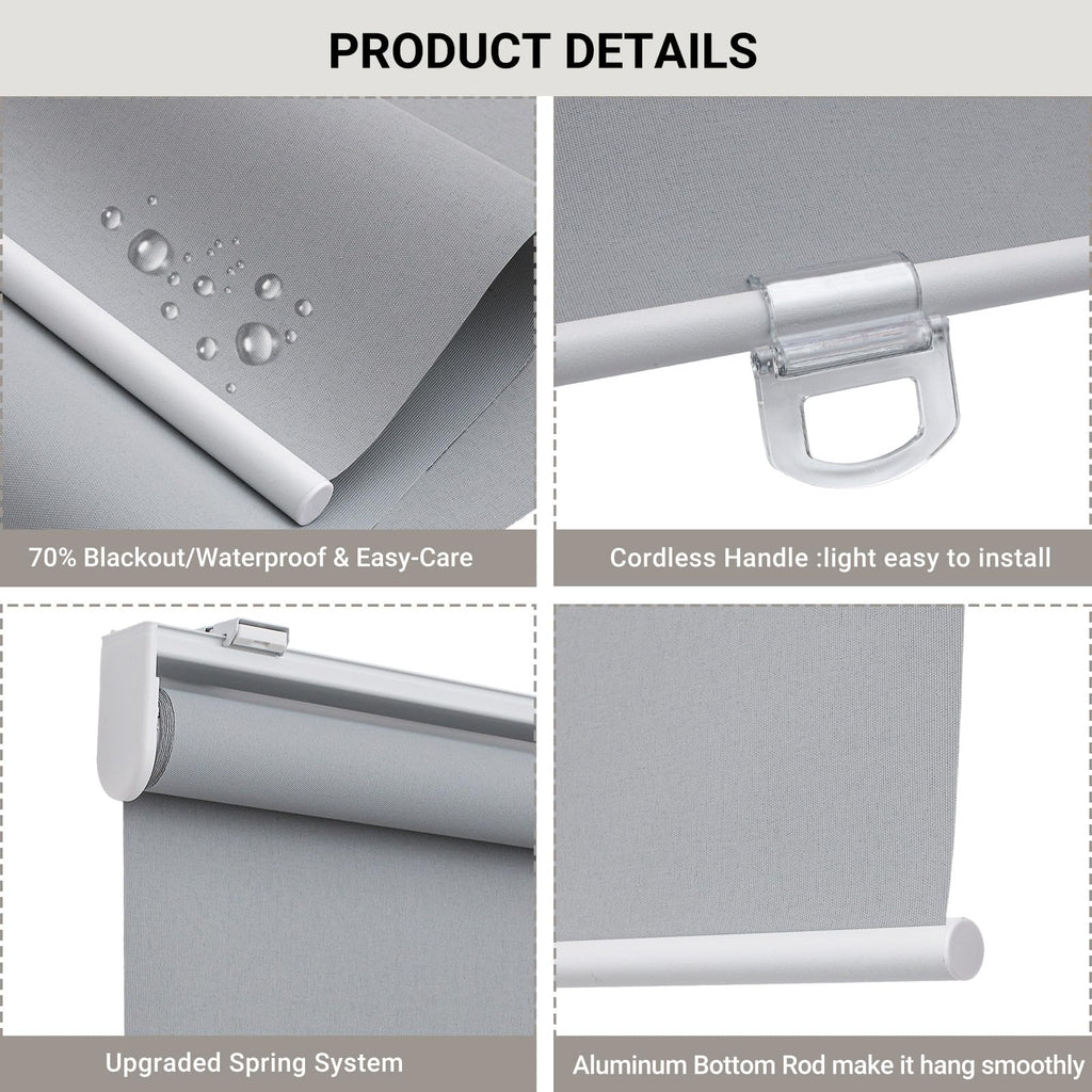 Light Filtering Roller Shades for Indoor Windows, 14" W x 72" H, Grey